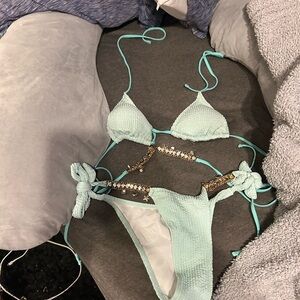 SHEIN Light Blue Bikini with Gold Accents